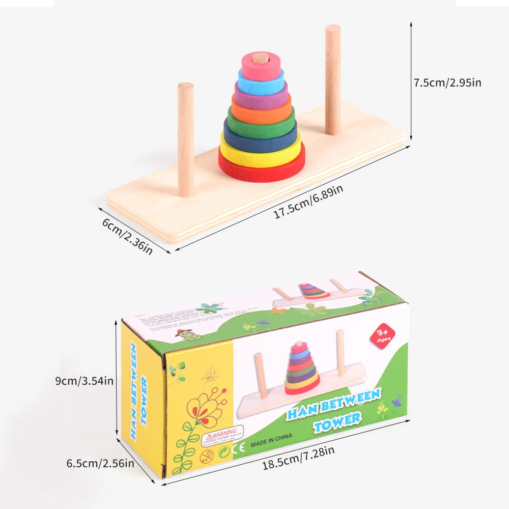 Baby Wooden Toys Rainbow Stacking Ring Tower Blocks Puzzle Toys Montessori Educational Color Shape Geometric Game Toys for Kids
