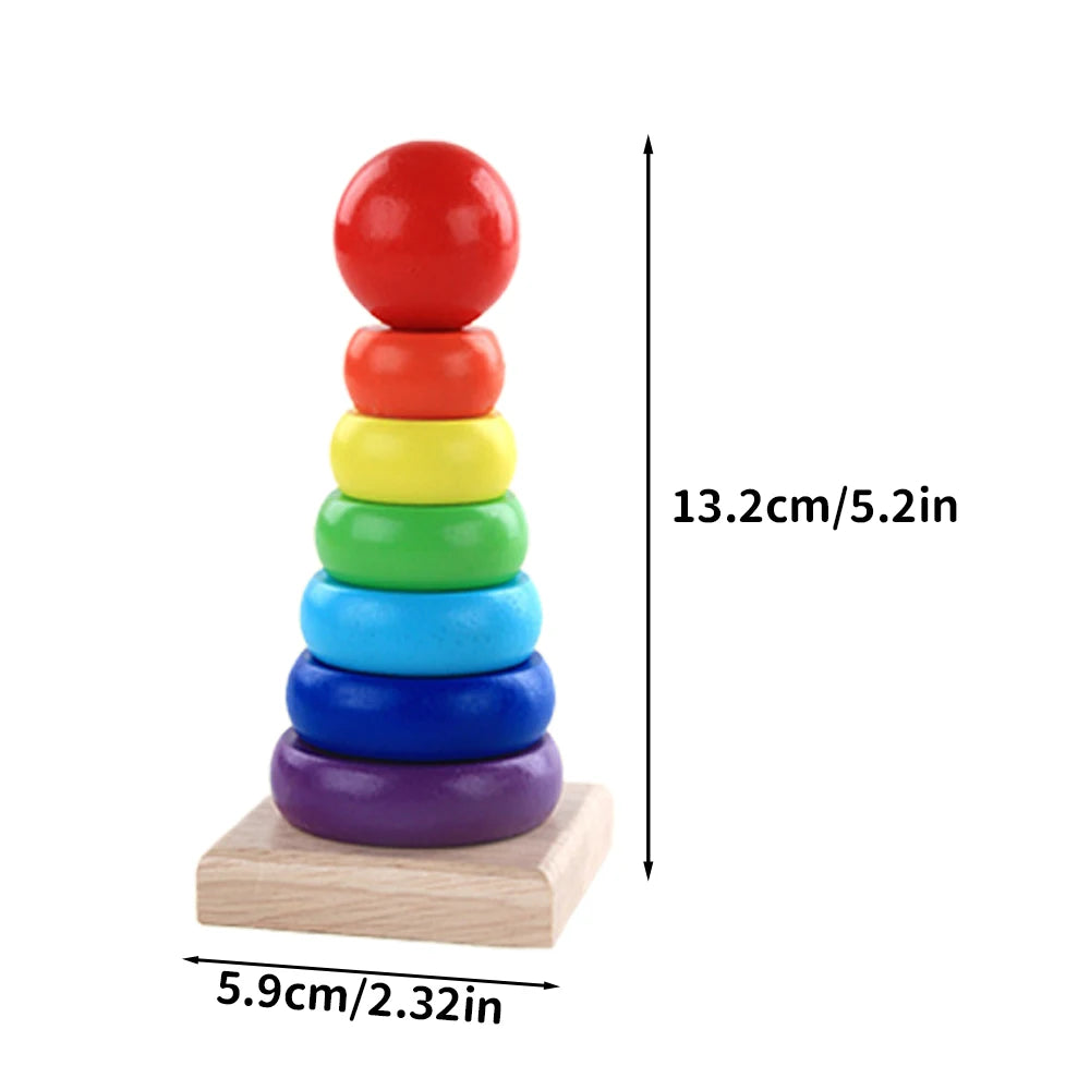 Baby Wooden Toys Rainbow Stacking Ring Tower Blocks Puzzle Toys Montessori Educational Color Shape Geometric Game Toys for Kids